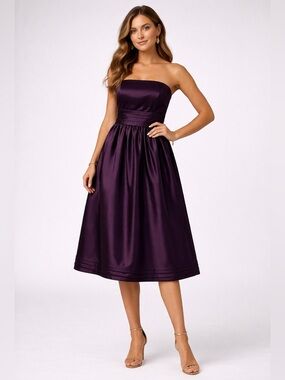 WTOO by Watters and Watters Strapless Midi Dress in Deep Plum Size 10
